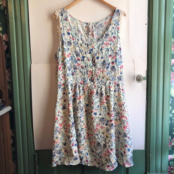 Women/'s LC Lauren Conrad Floral Lace Trim Racerback A-Line Dress,Size 2,Navy,NWT